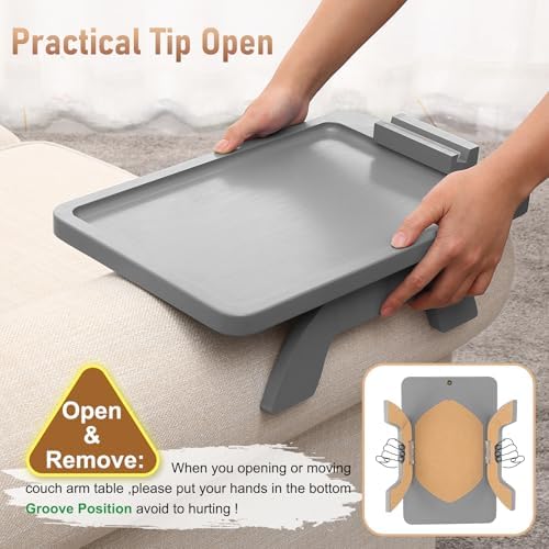 SINWANT Couch Armrest Table,Bamboo Couch Arm Tray with 360° Rotating Phone Holder,Anti Slip Foldable Sofa Arm Tray for Eating Drinking Snacks Remote on Armrest 15.35"x9.85" - Image 4