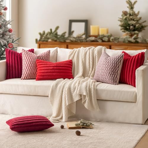 MIULEE Faux Fur Decorative Throw Pillow Covers 20x20 Set of 2 Red - Image 7