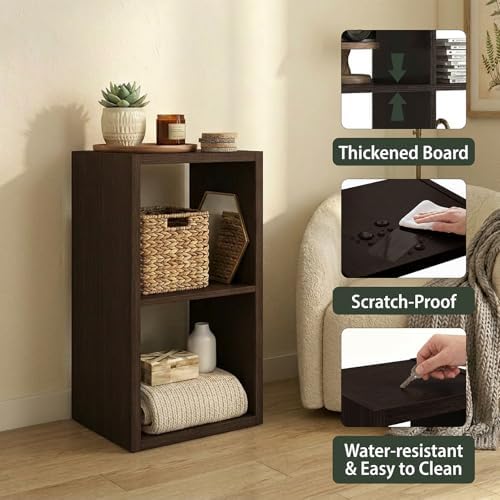 WannabeMyself【2026 Wooden Thick Frame】 2 Cube Storage Organizer with Anti-Tipping Kits, Reversible Open Back Book Shelf,Bookcase for Living Room,Bedroom,Entrance Hall,Office,11.6×24.7×13.1,Chocolate - Image 3