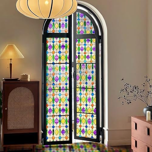 Stained Glass Window Film, 3D Geometric Privacy Static Cling, 23.6"x78.7" - Image 5