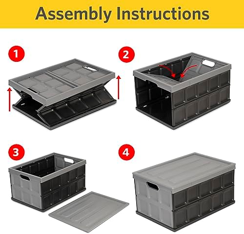 Glad Collapsible Storage Bin with Lid - 48L Foldable Plastic Box for Garage, Car Trunk, and Organization - Stackable Lidded Container with Handles, Grey - Image 3