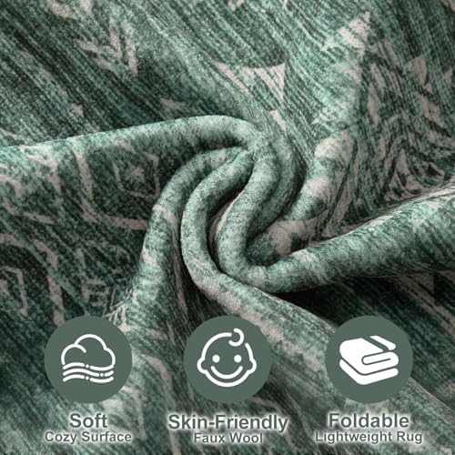 Nakagishi Boho 5x7 Area Rug Living Room Rugs Machine Washable Green - Image 3
