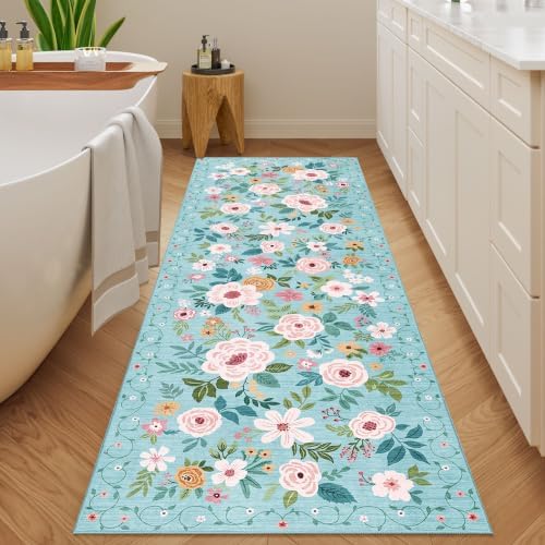 DUKINO 2.6x8 Runner Rug, Washable Runner Rug for Hallway Non Slip, Teal - Image 5