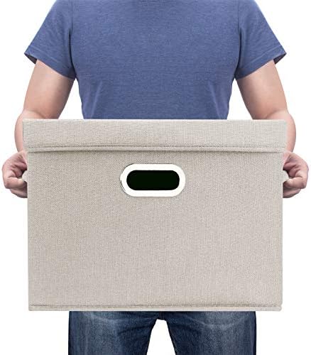 TYEERS Large Storage Bins with Lids, Collapsible, Washable, Fabric Storage Boxes for Organizing, 17.3x11.8x11.4 inches, 5 Pack, Beige - Image 6
