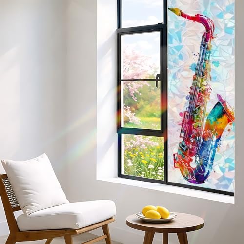 Cmialusie Colorful Saxophone Window Film 39.3 x 17.3 Inch Cling - Image 3