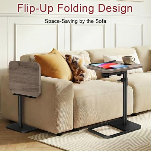 Height Adjustable Tv Trays Table for Sofa, Modern Angle Adjustable 360° Swivel and 180° Tilt Flip-Over Panel C Shaped Side Tables with Tablet Slots for Phone Computer (Grey) - Image 5