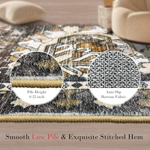 RUGSURE Washable Area Rugs - Perfect for Living Room, Bedroom, Kids Room, Nursery - Stain & Water Resistant Non-Slip, Pet & Child Friendly, Vintage Tribal Area Rugs (Ivory, 2'6'' x 8') - Image 5