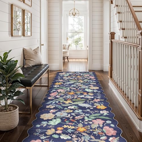 Washable Non-Slip Runner Rug 2x8: Water-Resistant Floral Kitchen Rug Indoor Low Pile Floor Mat for Living Room Bedroom Dining Room Ultra Soft Stain-Resistant Carpet for Pets Kids Family(2x8,Purple) - Image 4