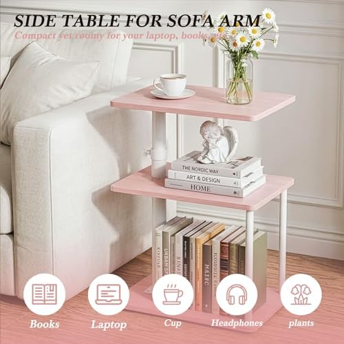 Faesun Swivel Side Table for Couch Arm, Adjustable C End Table for Recliner or Bed, Tv Trays with Storage Shelf for Small Spaces Small Nightstand Table for Living Room, Bedroom，Pink - Image 5