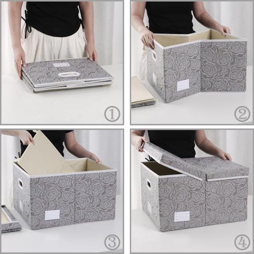 PRANDOM Jumbo Collapsible Storage Cubes with Lids Fabric Decorative Storage Bins Boxes Organizer Baskets with Cover Handles for Bedroom Closet Living Room 23.2x15.7x11.8 Inch 3 Pack - Image 6