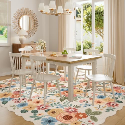 DUKINO 8x10 Area Rug for Living Room, Soft Floral Washable Rug Beige Yellow - Image 3