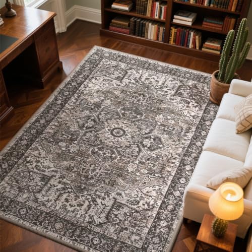 Hanples 4x6 Area Rugs for Living Room, Washable Rug Vintage Floral, Brown by Hanples