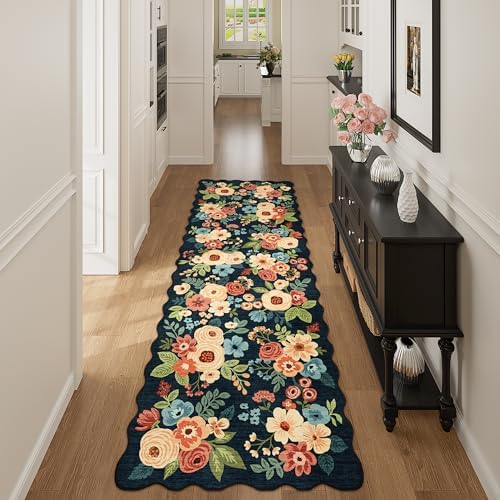 DUKINO 2x10 Runner Rug for Hallway, Washable Kitchen Rugs, Navy Blue by DUKINO