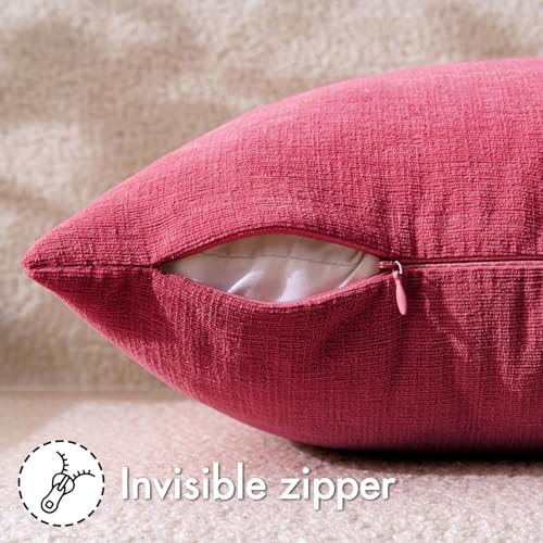 MIULEE Hot Pink Red Chenille Couch Throw Pillow Covers, 20x20 - Image 3