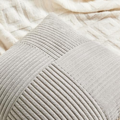 Fancy Homi 2 Packs Neutral Grey Lumbar Decorative Throw Pillow Covers 16x28 Inch for Living Room Couch Bed Sofa, Farmhouse Home Decor, Soft Striped Corduroy Rectangle Accent Cushion Case 40x70 cm - Image 3