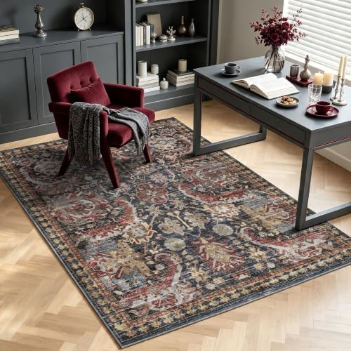 RUGSURE Washable Area Rugs - Perfect for Living Room, Bedroom, Kids Room, Nursery - Stain & Water Resistant Non-Slip, Pet & Child Friendly, Vintage Tribal Area Rugs (Rust, 4' x 6') - Image 2