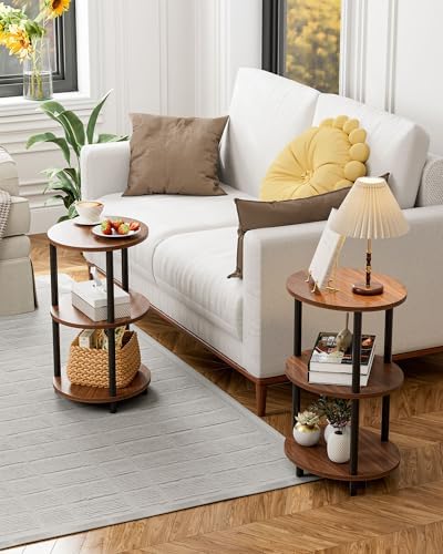 Small Round Side Table - 3-Tier Oval Accent Table for Small Spaces, Rustic Wood and Metal Couch End Table, Nightstand for Bedroom or End Table Living Room, Set of 2, Rustic Walnut - Image 6
