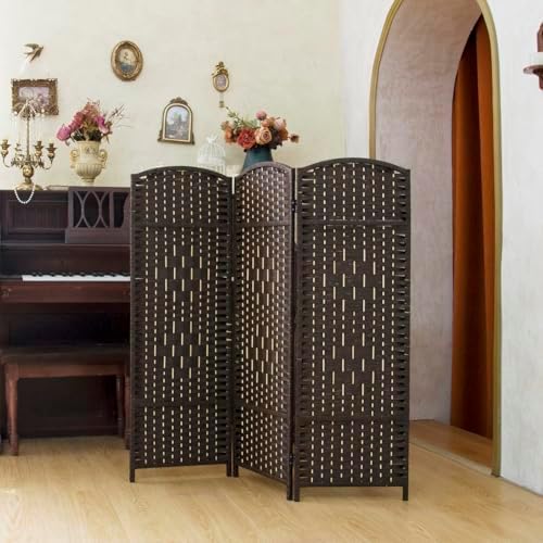 Compact 3 Panel Short Room Divider, 47.2 Inch Tall Double-Sided Rattan Folding Privacy Screen for Home & Office,Dark Brown - Image 4