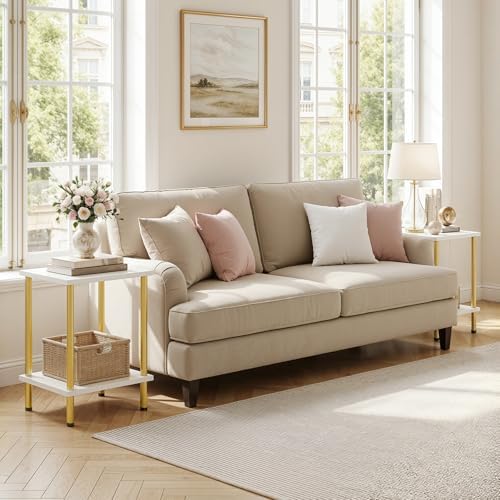 HOOBRO End Tables Set of 2, Small Side Table, Nightstand with 2-Layer Storage Shelves, Sofa Table for Small Spaces, Living Room, Bedroom, Stable Frame, Easy Assembly, White and Gold DW09BZP201 - Image 2