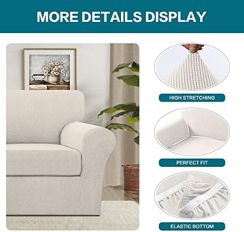 Turquoize 2 Piece Chair Covers for Living Room Armchair Couch Cover with Individual Cushion Covers Furniture Cover for Chairs Feature Jacquard Fabric (Chair, Ivory) - Image 4
