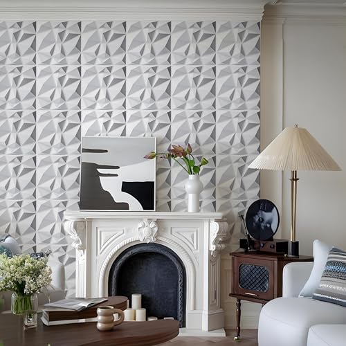 AMIGO 20-Piece 3D Wall Panels Diamond Pattern, High-Strength PVC, 12''x12'' Deformation-Resistant, Recyclable, Waterproof, Heat-Resistant, Odorless, Matte White - Image 6