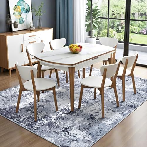 Modern Abstract 4x6 Rug, Soft Washable Area Rug for Bedroom, Non Slip Thin Foldable Low Pile Stain Resistant Carpet for Living Room Dining Room Home Office Decor, Blue White - Image 3