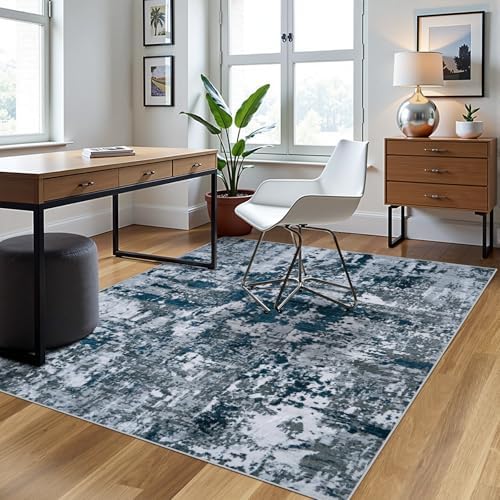 4x6 Area Rugs for Living Room Washable Bedroom Dining Room Navy Grey - Image 3