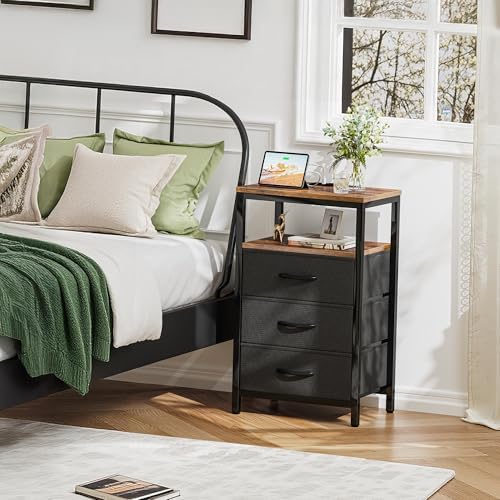 Huuger Nightstand with Charging Station, 27.6 Inch Bedside Table,Side Table - Image 2