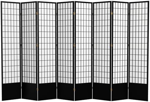 Red Lantern 7 ft. Tall Window Pane Shoji Screen - Black - 8 Panels by RedLantern