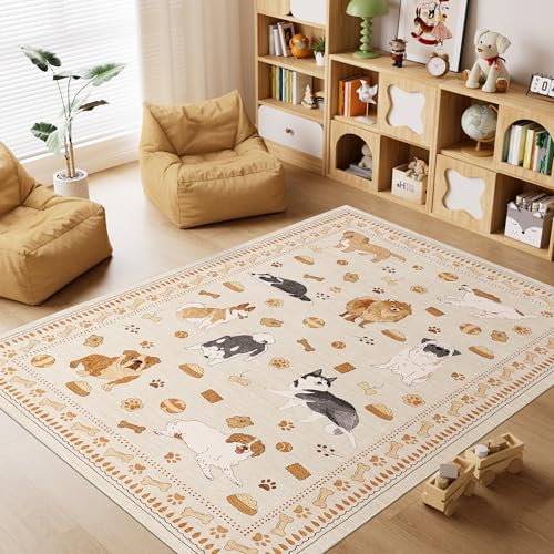 DUKINO 4x6 Area Rug, Washable Dog Rug for Living Room Non Slip Beige Yellow - Image 3
