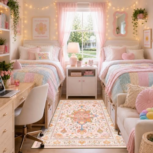 RELEANY Washable Area Rug, 3'x5', Pink/Light Pink/Colorful - Image 2