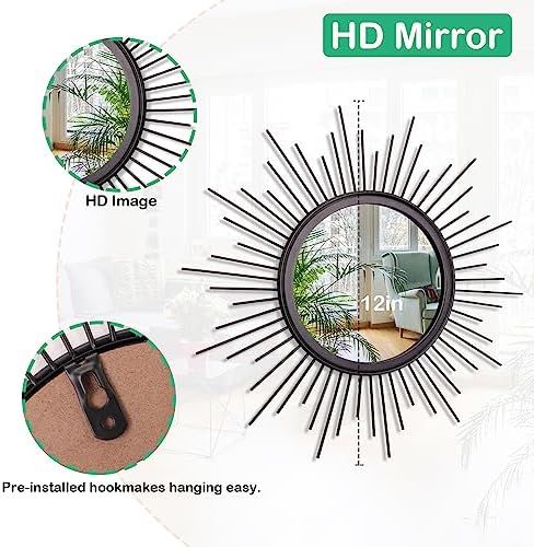 3 Pack Black Metal Wall Mirrors Sunburst Wall Mirrors Home Décor Art Decorative Modern Bohemian Hanging Wall Art for Bedroom Bathroom Living Room Entryway Small 12'' - Image 7