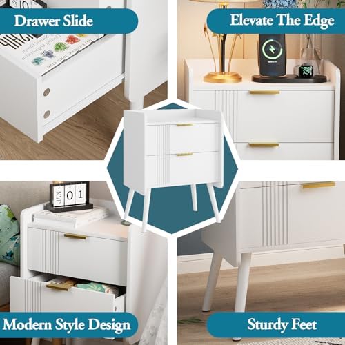 Aenuert White Nightstand Modern Bedside Table with 2 Storage Drawer, Small Night Stand, Wooden Sofa Side Table for Bedroom,Study Room and Small Spaces - Image 6