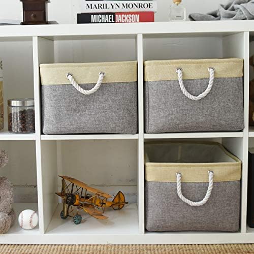 TheWarmHome Storage Bins Baskets for Organizing - Extra Jumbo 3 Pack 20.5Lx15.7Wx13.8H Sturdy Fabric Storage Basket for Shelves, Decorative Foldable Closet Nursery Toy (Gold&Grey) - Image 3