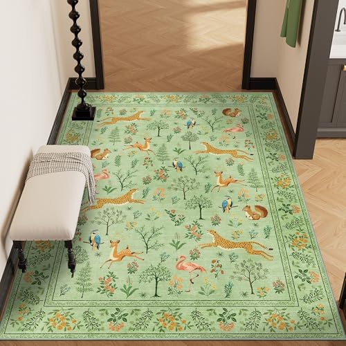 DUKINO 3x5 Rug, Washable Animal Area Rug for Bedroom Non Slip, Light Green - Image 4