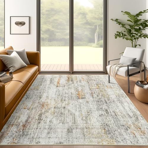 Soalmost 5x7 Area Rugs Grey/Rust Low Pile Washable Trendy Faded Style Rug by Soalmost
