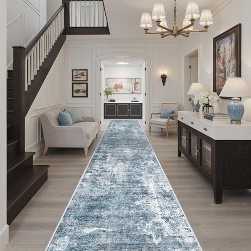 Soalmost Hallway Runner Rug 2'6" x 16' Kitchen Rugs Abstract Blue/Grey - Image 2