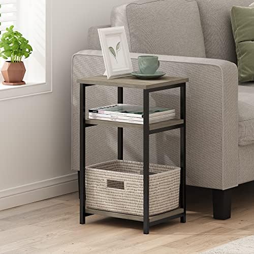 Furinno JUST 3-Tier Metal Frame Telephone Table, French Oak - Image 2