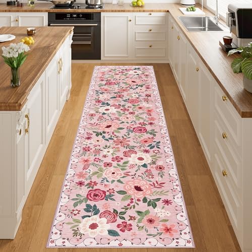 DUKINO 2x8 Runner Rug, Washable Runner Rug for Kitchen Non Slip, Pink - Image 3