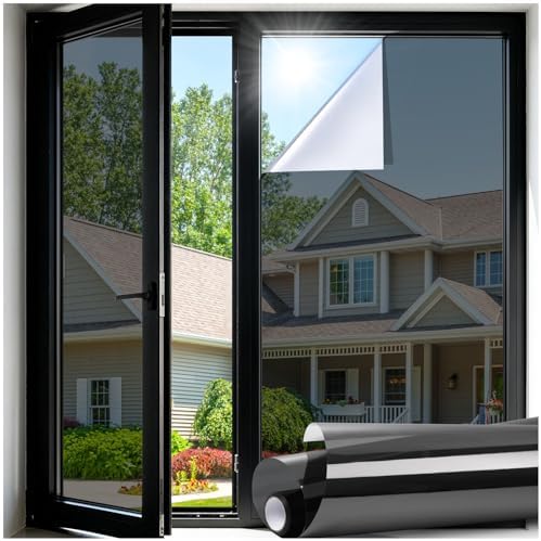 LUTE One Way Window Tint for Home, Window Privacy Film, Black Silver by LUTE