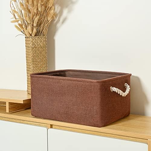 TheWarmHome Decorative Basket Rectangular Fabric Storage Bin Organizer Basket with Handles for Clothes Storage (Brown, Large-1Pack,15L*10.5W*8H) - Image 3