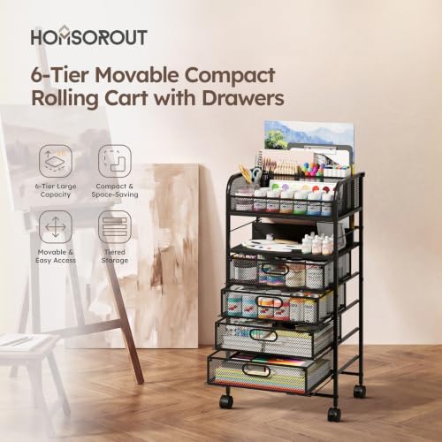 Homsorout Rolling Art Cart with 4 Drawers, Black - Image 2