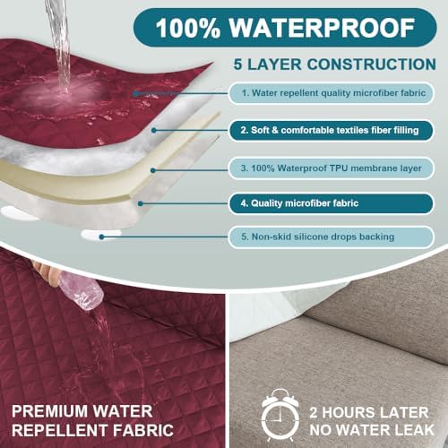 Turquoize 100% Waterproof Futon Cover Slipcover Armless Sofa Protector - Image 3