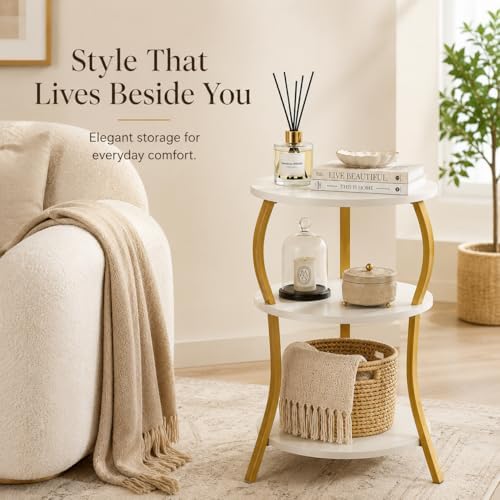 Vintage Small Round Side Table,3-Tier Slim Waist End Table for Small Spaces - Image 4