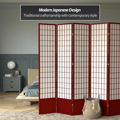 Red Lantern 7 ft. Tall Window Pane Shoji Screen - Rosewood - 8 Panels - Image 2