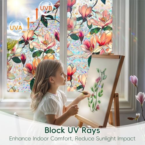 DUOFIRE Stained Glass Window Film, Window Privacy Film, 16.92" x 78.74" - Image 3