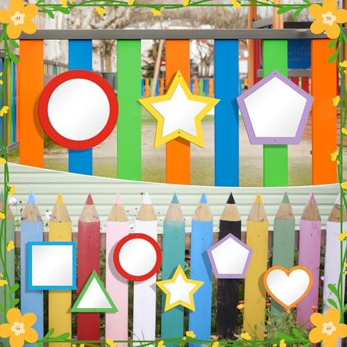 Xuhal 6 Pcs Acrylic Sensory Mirrors Set Colorful Geometric Mirror Square Triangle Circle Star Heart Pentagon Shapes Learning Tool Outdoor Sign for Sensory Rooms Garden Wall Decorations - Image 5