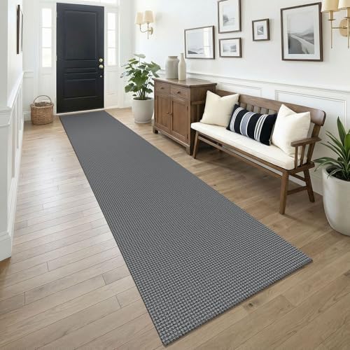 KOZYFLY Cotton 2.5'x14' Runners Rugs for Hallway, Long Washable Runner Rug, Woven Non Slip Kitchen Runner, Flatweave Entryway Rug, Floor Carpet for Entry, Aisle, Hall, Grey/Dark Grey by KOZYFLY
