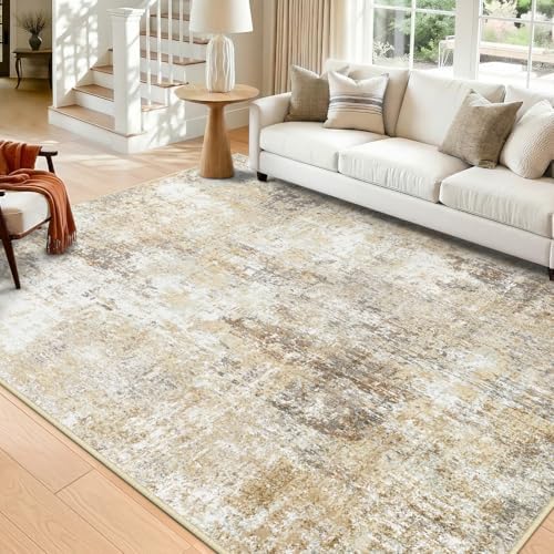 RELEANY Washable 6'x9' Abstract Area Rug for Living Room Neutral Brown by RELEANY