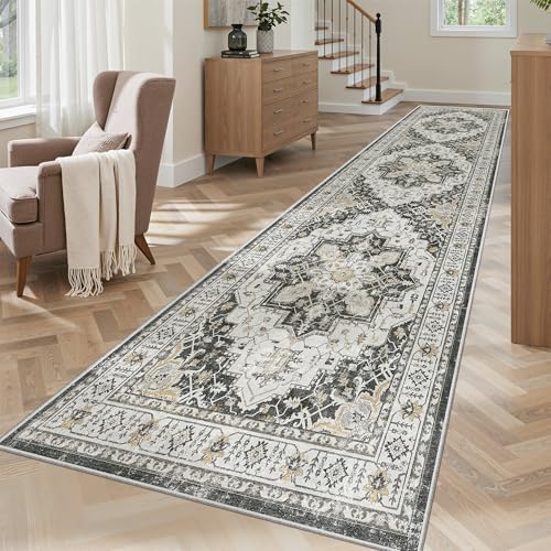 Madane Hallway Runner Rug 2'6''x10' Black, Washable Vintage Kitchen Runners by Madane